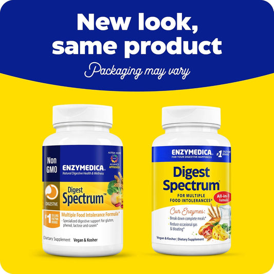 Enzymedica Digest Spectrum, Digestive Enzymes For Multiple Food Intolerances, Offers Fast-Acting Gas & Bloating Relief, 120 Count