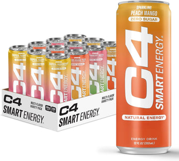 C4 Smart Energy Drinks Variety Pack, Sugar Free Performance Fuel & Nootropic Brain Booster, Coffee Substitute Or Alternative, 4 Flavor Tropical Oasis Variety 12 Pack