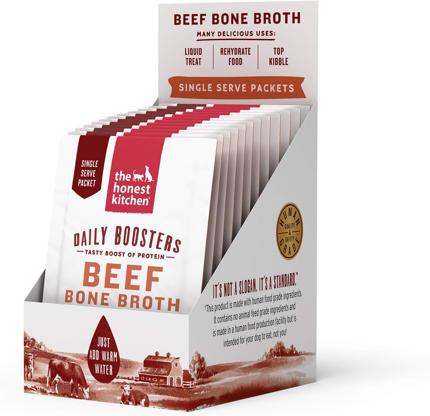 The Honest Kitchen Daily Boosters: Instant Beef Bone Broth with Turmeric for Dogs, 3.5g Sachets, Pack of 12