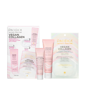 Pacifica Beauty | Vegan Collagen Trial/Value Kit | 3-Piece Skin Care Gift Set | Travel Friendly | Under Eye Patches, Overnight Face Mask, & Face Wash/Cleanser | Vitamin C + E, Hyaluronic Acid | Pink