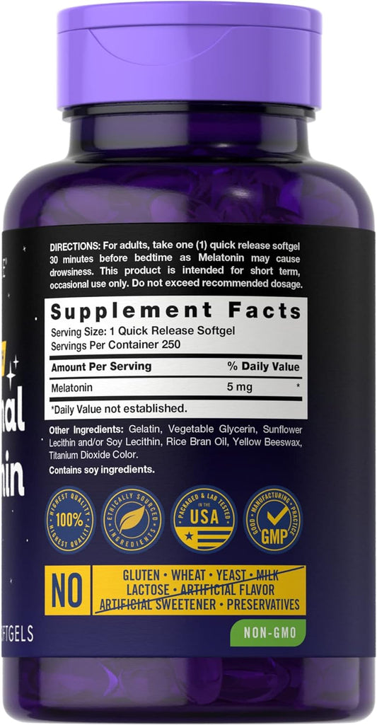 Carlyle Liposomal Melatonin 5mg | 250 Softgel Capsules | Extra Strength Supplement | Non-GMO, Gluten Free