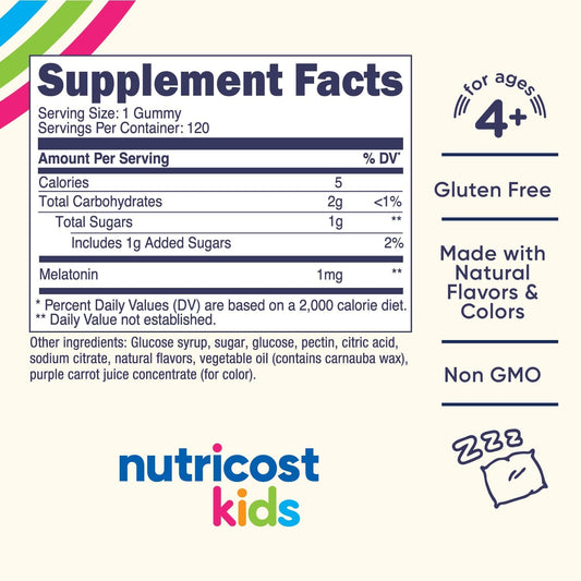 Nutricost Kids Melatonin Gummies 1Mg, 120 Gummies, Strawberry Flavored