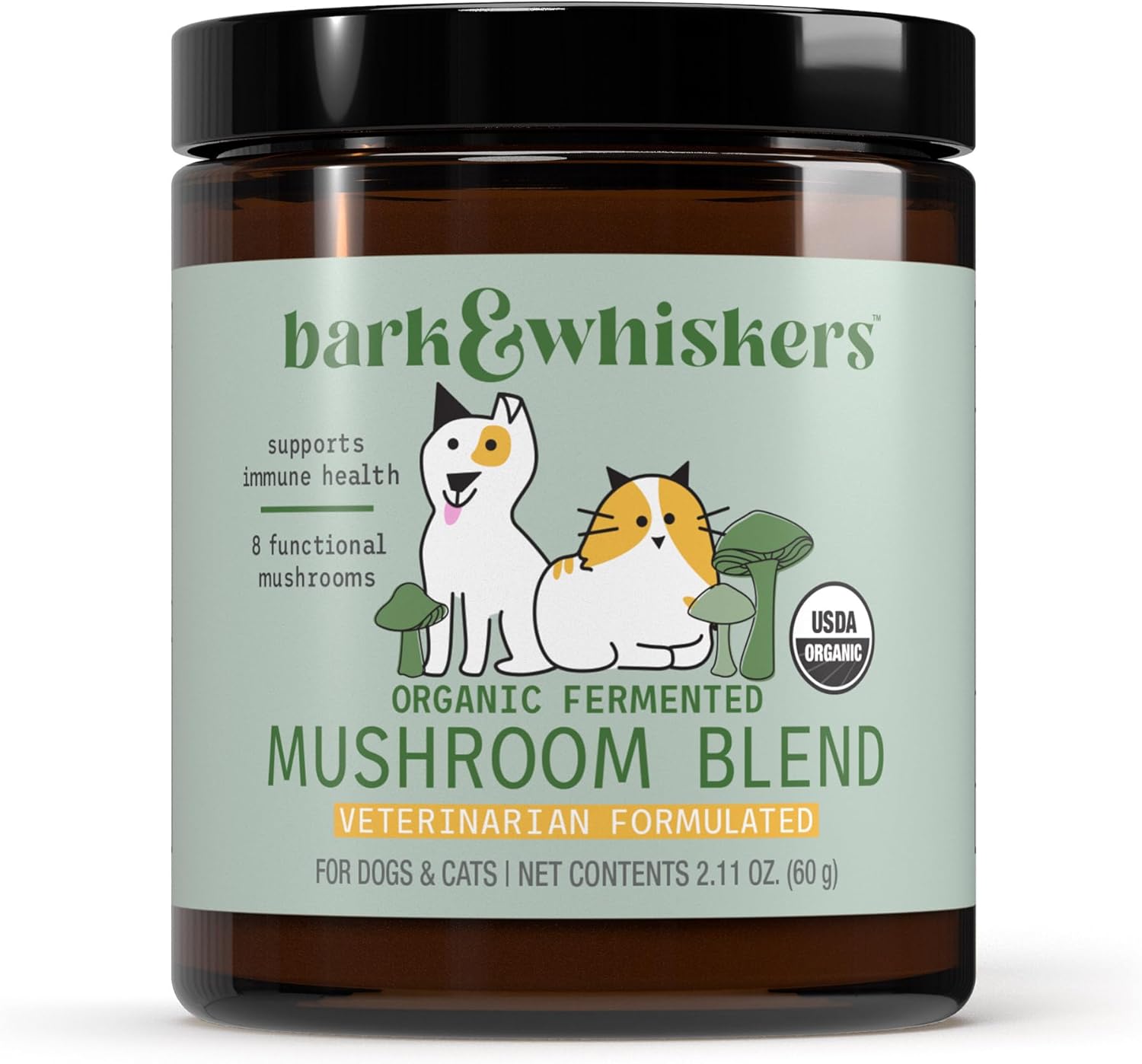 Dr. Mercola Bark & Whiskers Organic Fermented Mushroom Blend - Cat & Dog Supplement - Supports Digestive & Immune Health - Free From Additives, Filler & Gluten - 2.11 Oz. (60 Scoops)