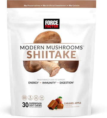 Force Factor Modern Mushrooms Soft Chews, Shiitake Mushrooms Supplement To Support Energy, Immunity, And Digestive Health, Antioxidants Supplement, Delicious Caramel Apple Flavor, 30 Soft Chews