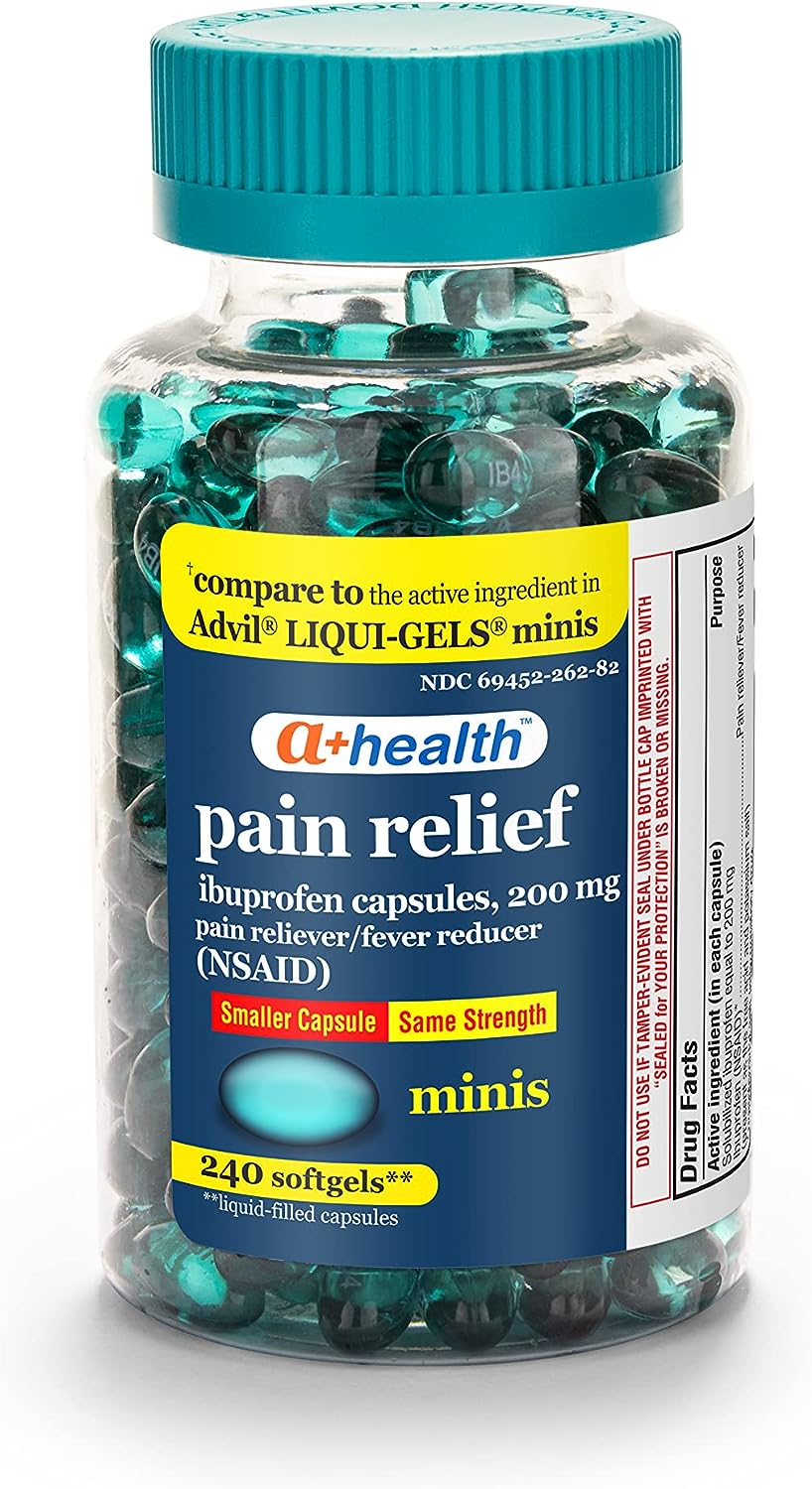 Mini Ibuprofen 200 Mg Softgels, Pain Reliever/Fever Reducer (NSAID), Made in USA, 240 Count