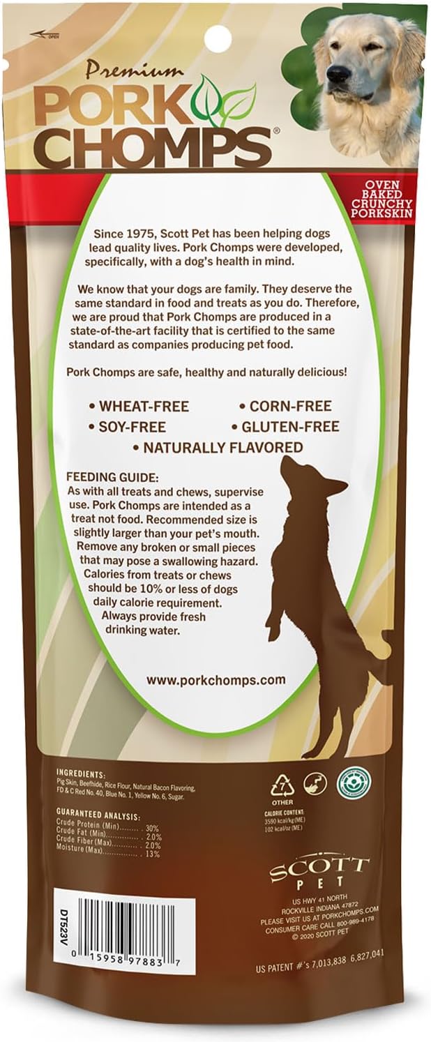 Pork Chomps Dog Chew, 7-inch Crunchy Bone, Bacon Flavor, 1 Count : Edible Pet Treats : Pet Supplies