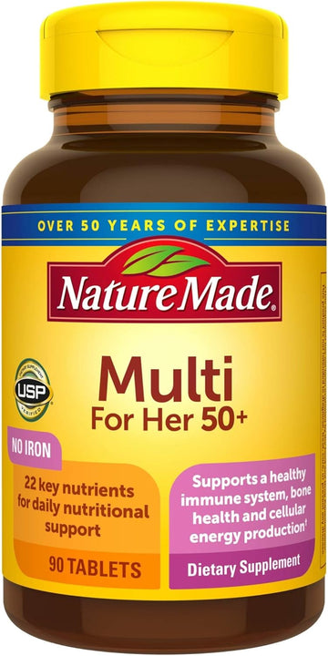 Nature Made Multivitamin For Her 50+ With No Iron, Womens Multivitamin For Daily Nutritional Support, Multivitamin For Women, 90 Tablets, 90 Day Supply