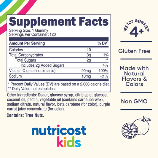 Nutricost Kids Vitamin C Gummies (90Mg), 120 Gummies - Natural Flavors, Natural Colors, Gluten Free, No Corn Syrup