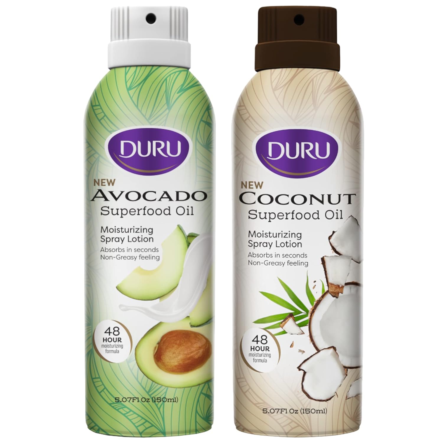 Duru Coconut and Avocado Moisturizing Spray Lotion - Spray Moisturizer for Body Skin Care Products Coconut and Avocado Oil Lotion for Dry Skin Repair 48 Hour Moisture Superfood Oils