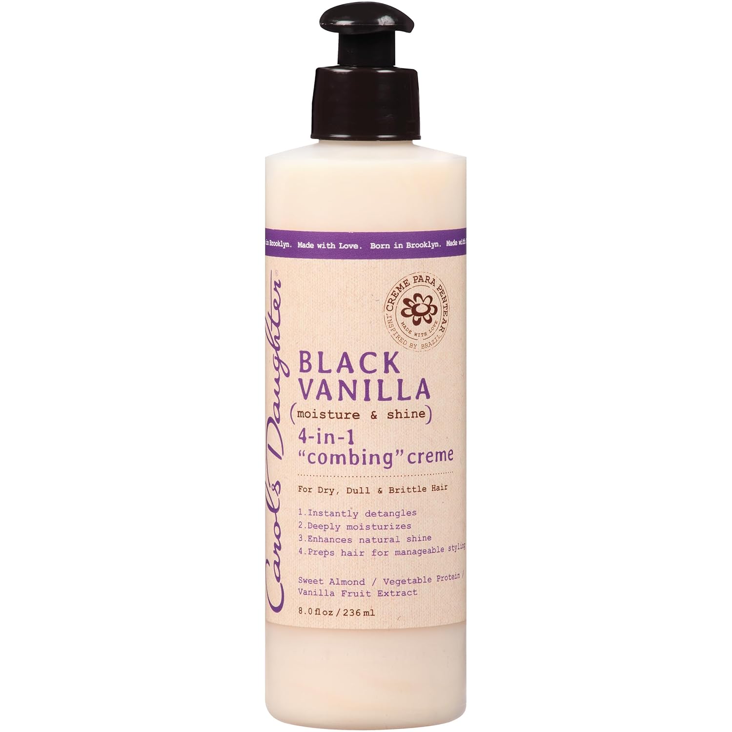 Carol'S Daughter Black Vanilla 4-In-1 Combing Creme, Hair Cream For Curly, Wavy Or Natural Hair, Hair Detangler For Dry, Dull Or Brittle Hair, 8 Fl Oz