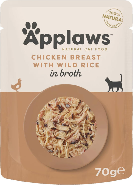 Applaws 100% Natural Wet Cat Food Pouch, Chicken with Wild Rice in Broth 70 g Pouches (Pack of 12)?8007NE-A