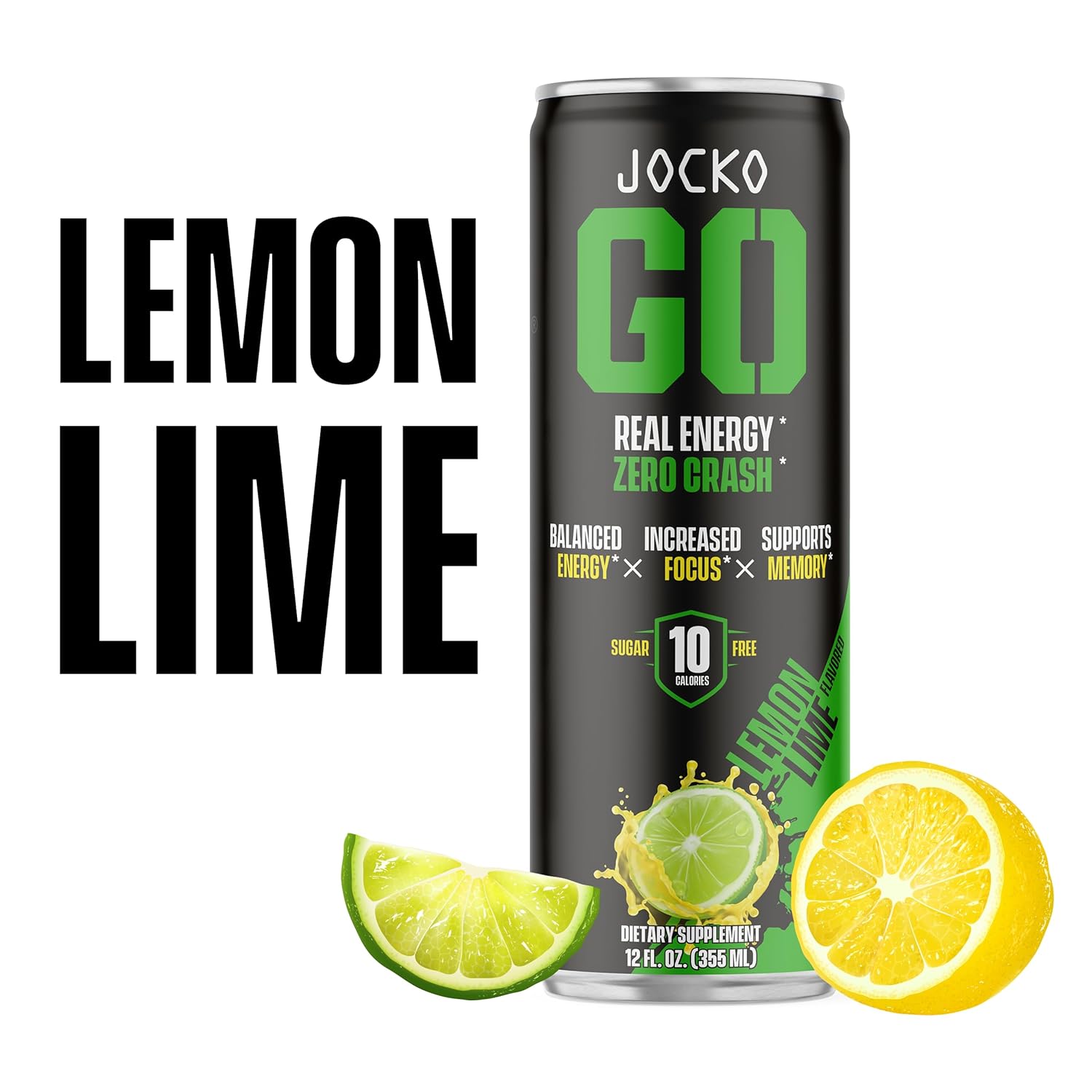 Jocko Go Energy Drink - Keto, Vitamin B12, Vitamin B6, Electrolytes, L Theanine, Magnesium- All Natural Energy Boost, Sugar Free Nootropic Monk Fruit Blend - 12 Pack (Lemon Lime)