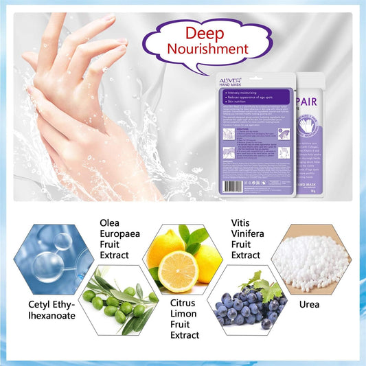 3 Pairs Hands Mask Moisturizing Gloves, Hand Skin Repair Renew Mask Infused Collagen, Vitamins + Natural Plant Extracts for Dry, Aging, Cracked Hands