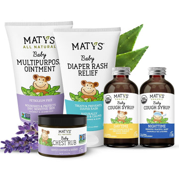 Matys Baby Essentials Kit, For Newborn Parents Or Baby Registry Gift, All Of Our Favorite Baby Care In One: Chest Rub, Multipurpose Ointment, Diaper Rash Relief, Usda Organic Baby Cough Syrups, 5 Pcs