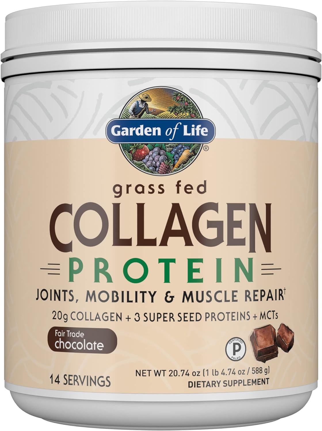 Garden of Life Grass Fed Collagen Protein Powder - Chocolate, 14 Servi