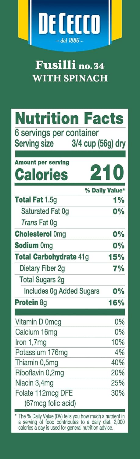 De Cecco Spinach Pasta, Fusilli No.34, 12 Ounce