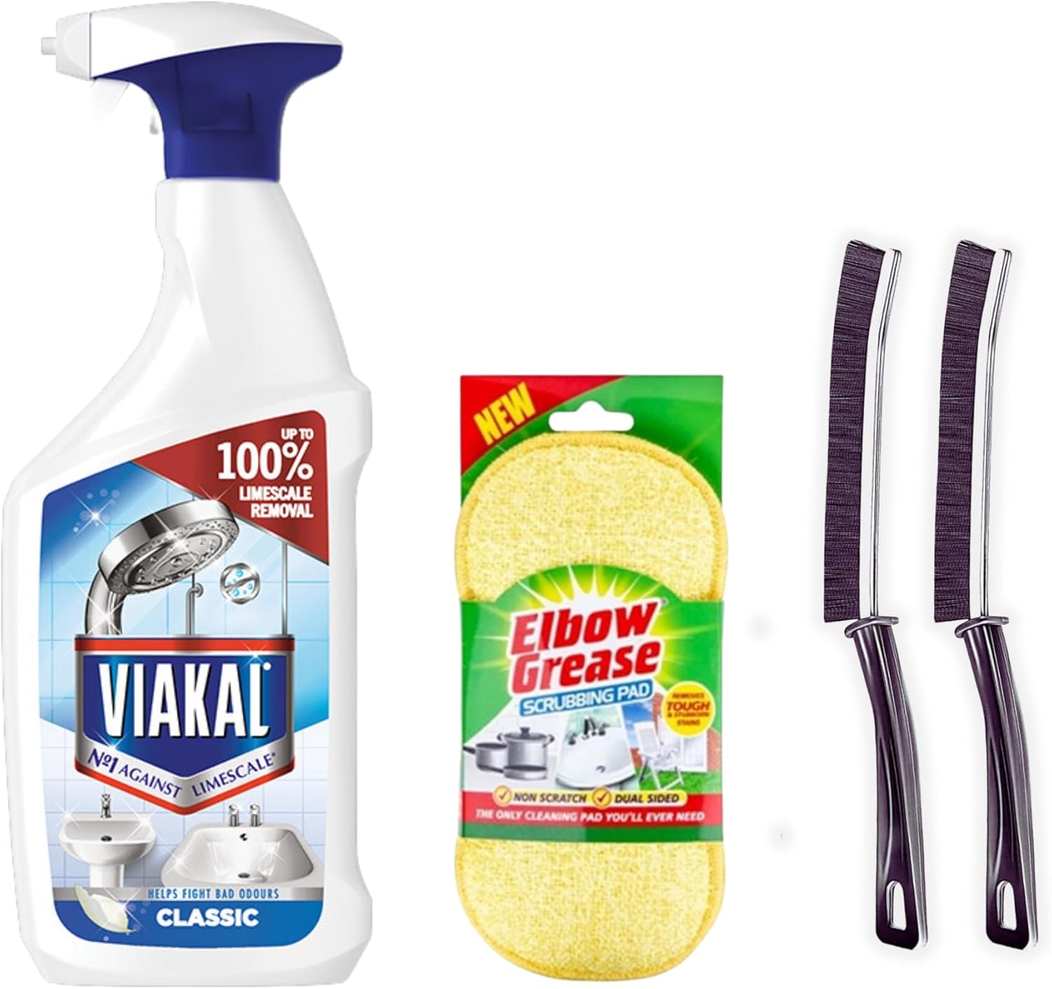 Limescale Remover Spray Bundle: Classic Limescale Remover Spray 500Ml With Elbow Grease Scrubbing Sponge & Crevice Cleaning Brushes - Ideal For Limescale Removal On Toilet, Shower & Kitchen Surfaces