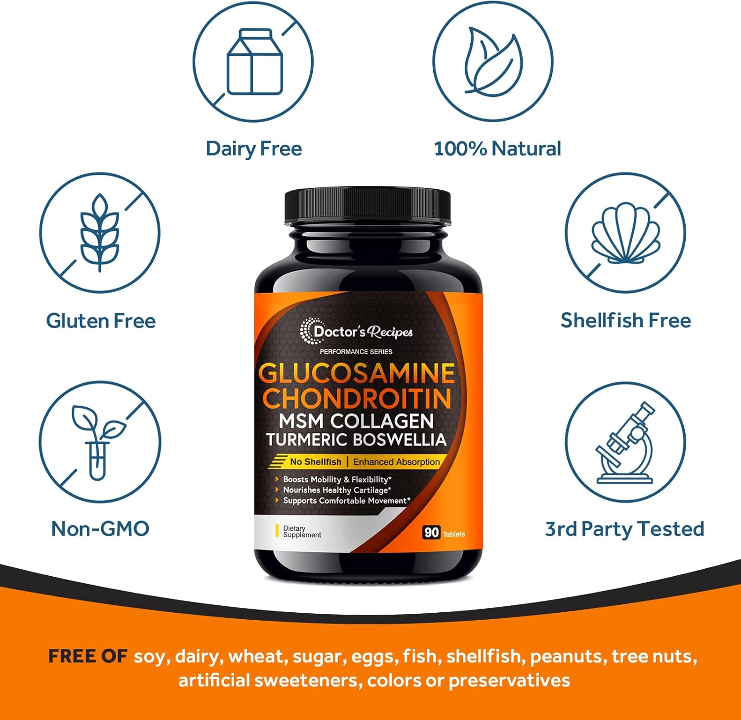 Doctor'S Recipes Glucosamine Chondroitin Msm Turmeric Quercetin, Movement Support Supplement For Men & Women, With Black Pepper For High Absorption, Mobility & Flexibility, No Shellfish, 240 Tablets : Health & Household