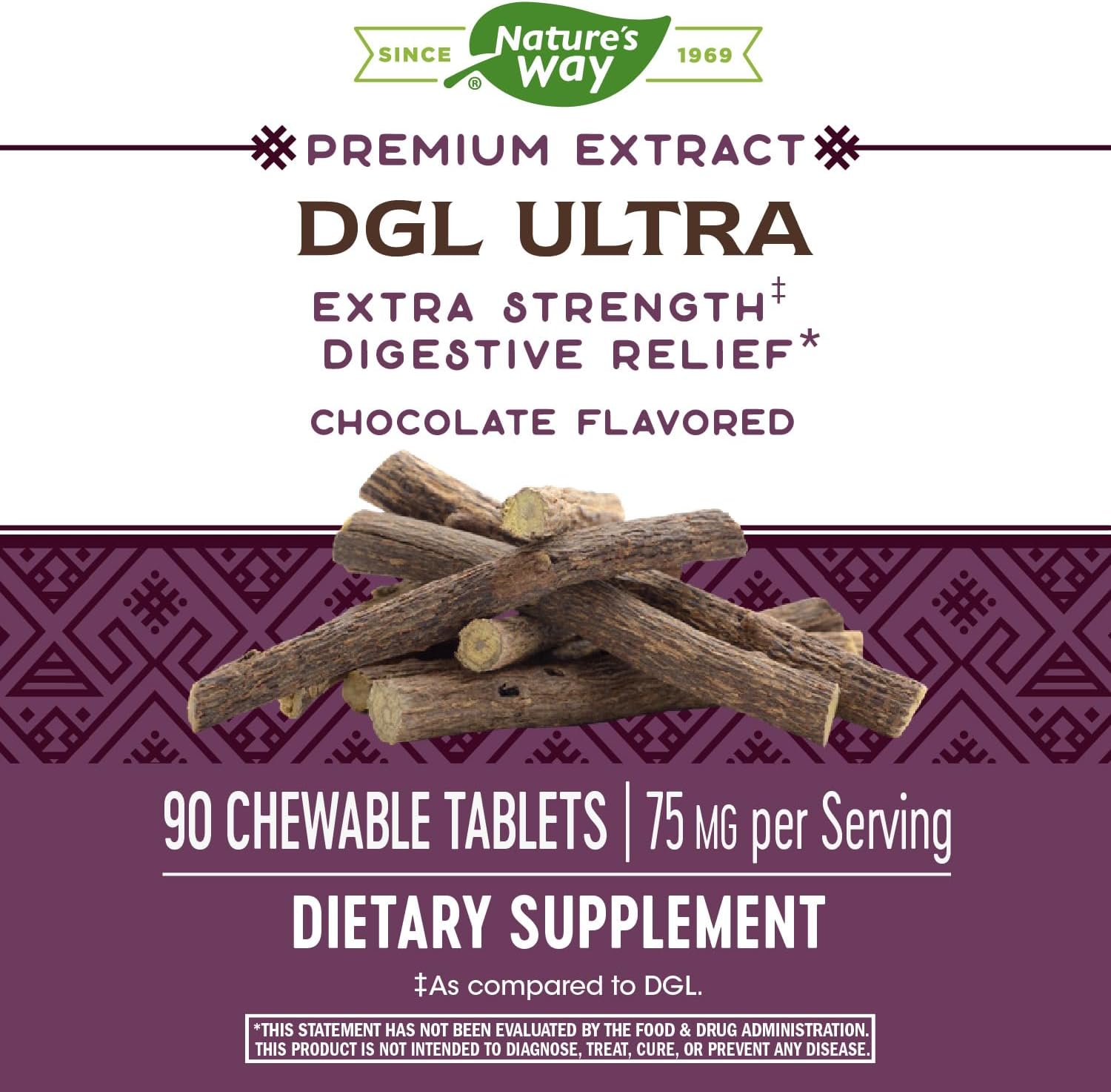 Nature's Way DGL Ultra - Extra Strength** - Premium Licorice Root Extract - Digestive Relief* - With Gutgard ® - Vegan & Gluten Free - 90 Chewable Tablets - Chocolate Flavored : Health & Household