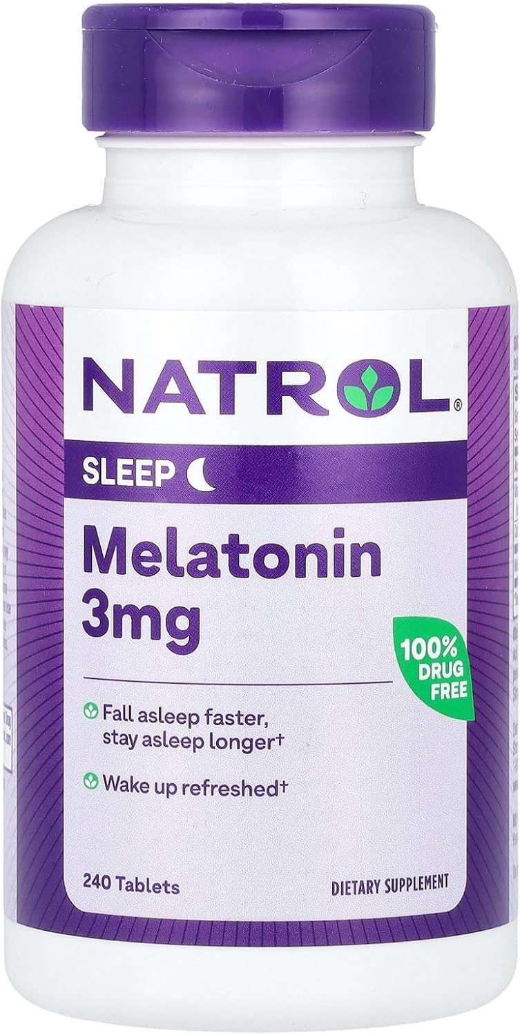 Natrol Melatonin Helps You Fall Asleep Faster Stay Asleep Longer Faster Absorption 100 Vegetarian 3Mg, (Tablets), 240 Count