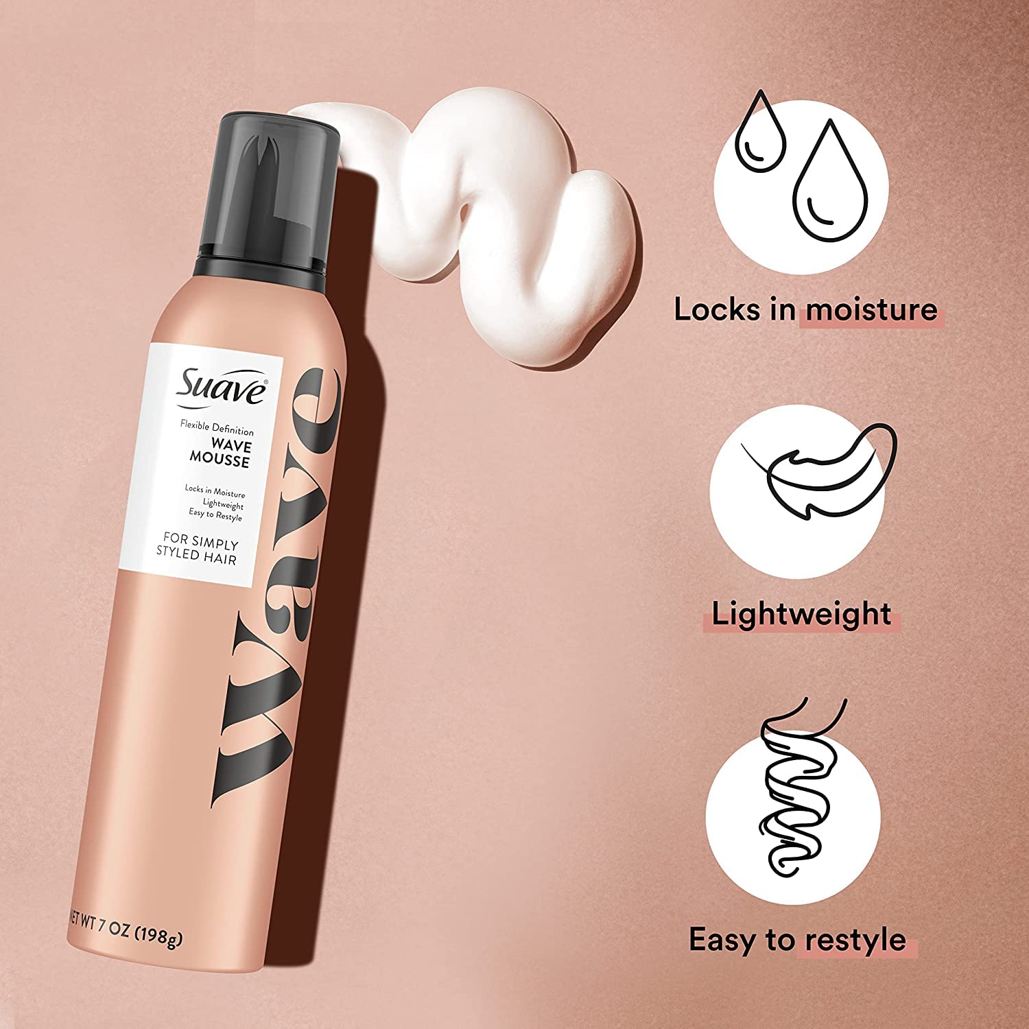 Suave Simply Styled Wave Mousse - Hair Mousse for Curly, Wavy Styles, Anti-Frizz Hair Styling Products for Flexible, Crunch-Free Curls & Waves, 7 oz. (Pack of 2) : Beauty & Personal Care