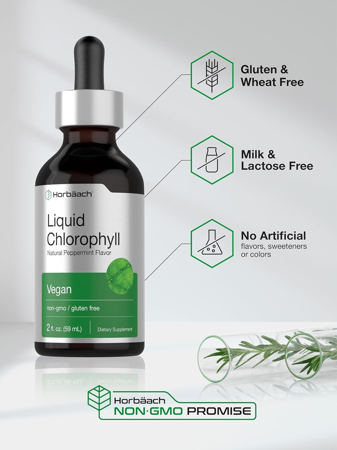 Horbäach Liquid Chlorophyll Drops | 2 Oz | Vegan, Non-Gmo, And Gluten Free Formula | Natural Peppermint Flavor : Health & Household