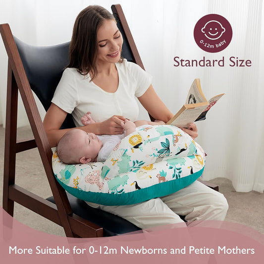 Momcozy Original Nursing Pillow And Positioner - Standard Size Feeding Pillow | Breastfeeding, Bottle Feeding, Baby Support | With Adjustable Waist Strap And Removable Cotton Cover, Animal Forest