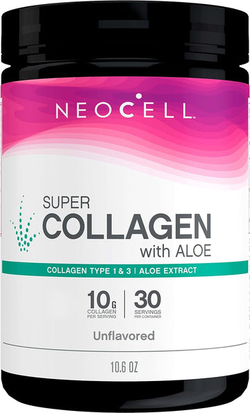 NeoCell Super Collagen with Aloe; Collagen Type 1 and 3; Supports Healthy Hair, Skin and Nails; Gluten Free; Unflavored Powder; 10 g Collagen/Serving; 30 Servings; 10.6 Oz