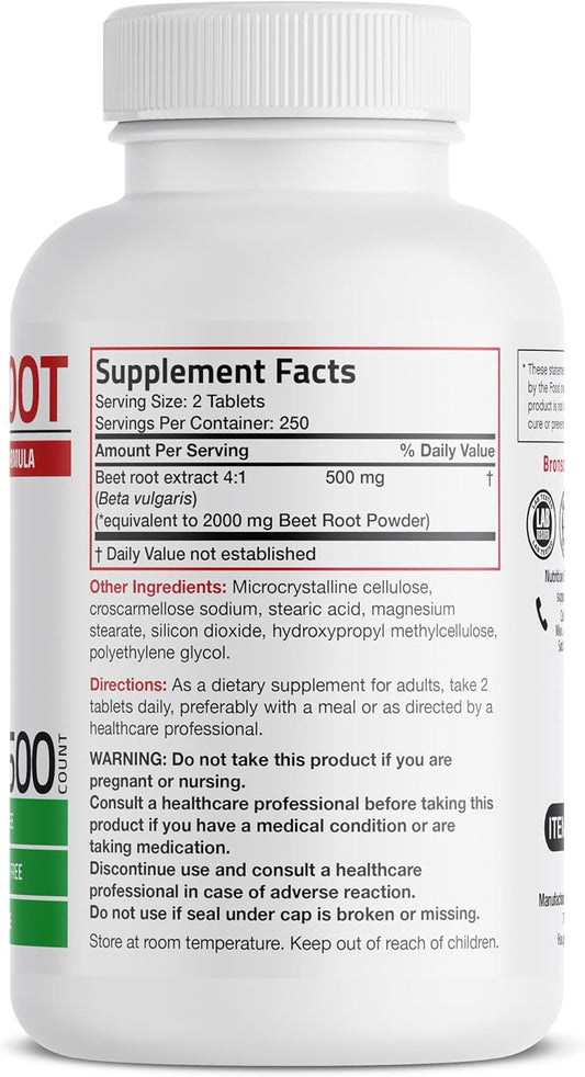 Bronson Beet Root Extra Strength, Non-Gmo, 500 Vegetarian Tablets