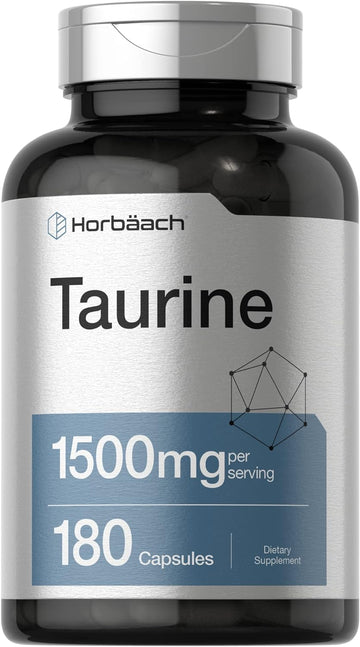 Horbäach Taurine 1500mg Capsules | 180 Count | Non-GMO and Gluten Free Supplement