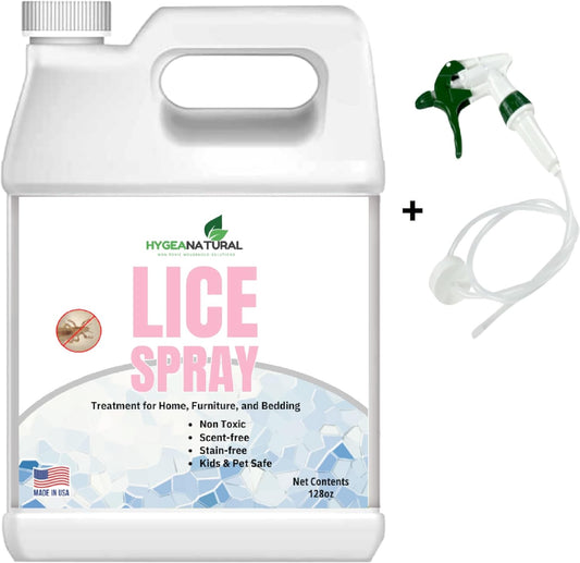 Lice Treatment Bundle - Lice Spray (1 Gallon) & Lice Treatment Comb - Natural Treatment For Head Lice & Stainless Steel Comb With Grooved Teeth For Nit Removal With 5X Magnifiying Glass