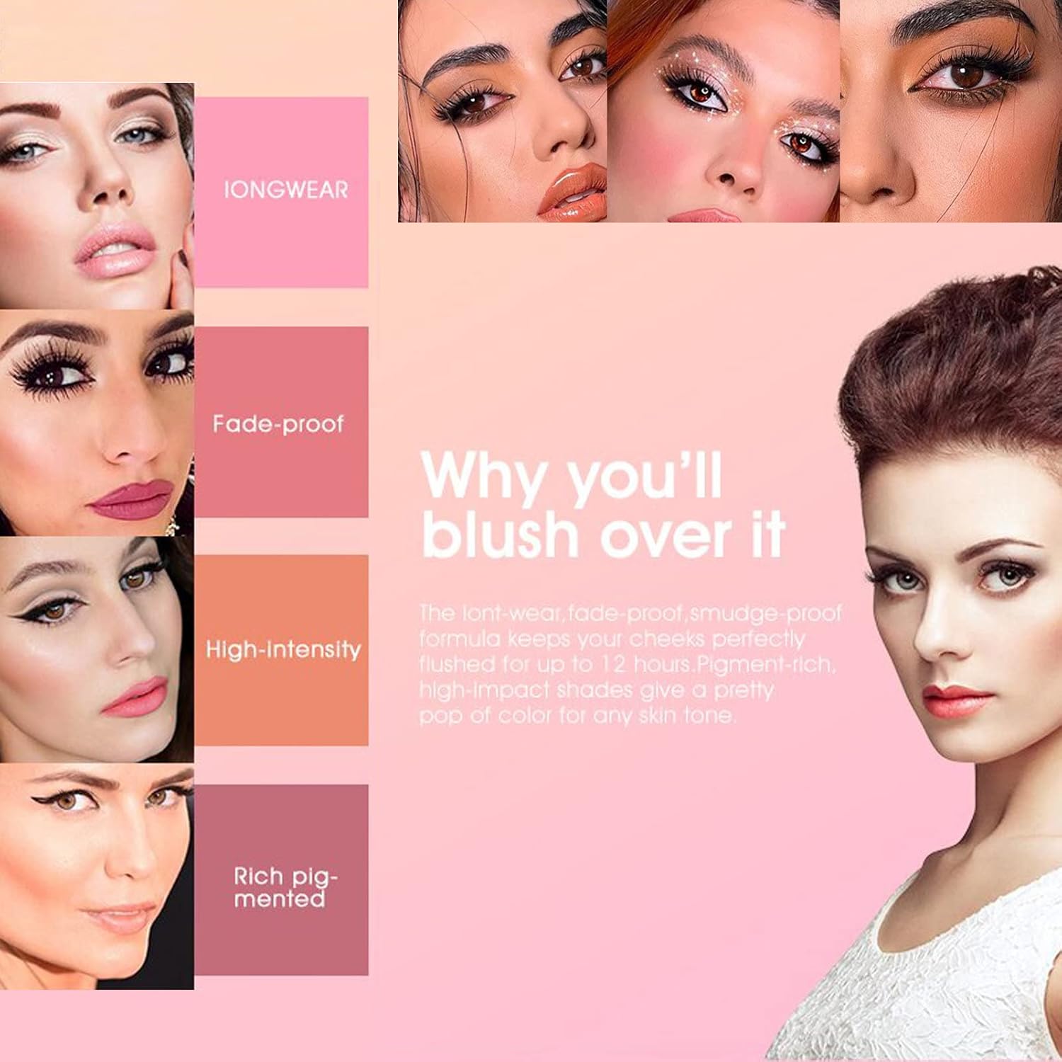 12 Colors Blush Palette,Highlighter Blush Powder Makeup,Long-Wearing,Smudge Proof,Natural-Looking,Blendable Cruelty-Free Matte Finish,Contour And Highlight Blush Palette Face Cosmetics Makeup