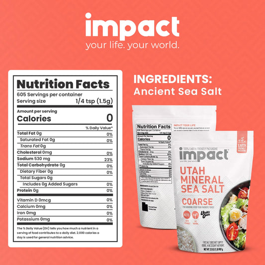 Impact - Utah Mineral Sea Salt (Coarse Grain) Unrefined Non-Gmo Gluten Free With Trace Minerals - Enhance Flavor And Health With Premium Gourmet Salt From Ancient Central Utah Deposit - 2Lb