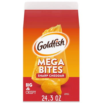 Goldfish Mega Bites, Sharp Cheddar Crackers, 24.3 Oz Carton