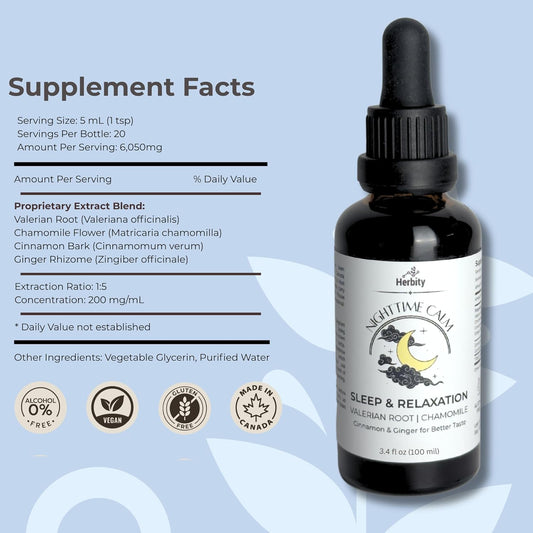 Parent Nighttime Calm – Valerian & Chamomile Sleep Drops With Cinnamon & Ginger – Alcohol-Free Herbal Tincture For Relaxation & Wind-Down (1.7 Fl Oz) (1.7 Oz)