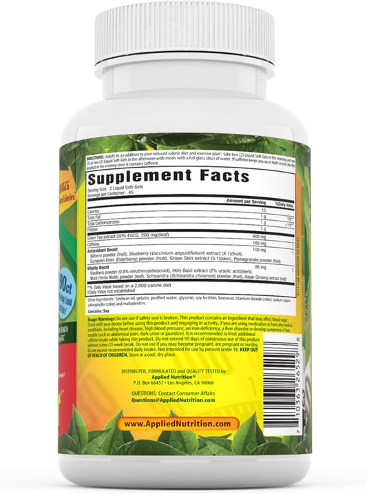 Applied Nutrition Green Tea Fat Burner Liquid Softgels, 90 Ct