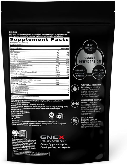 Gnc Amp Amplified Hydration | Enhanced Electrolyte & Healthy Digestion Complex | Acai Blueberry Pomegranate | 20 Count