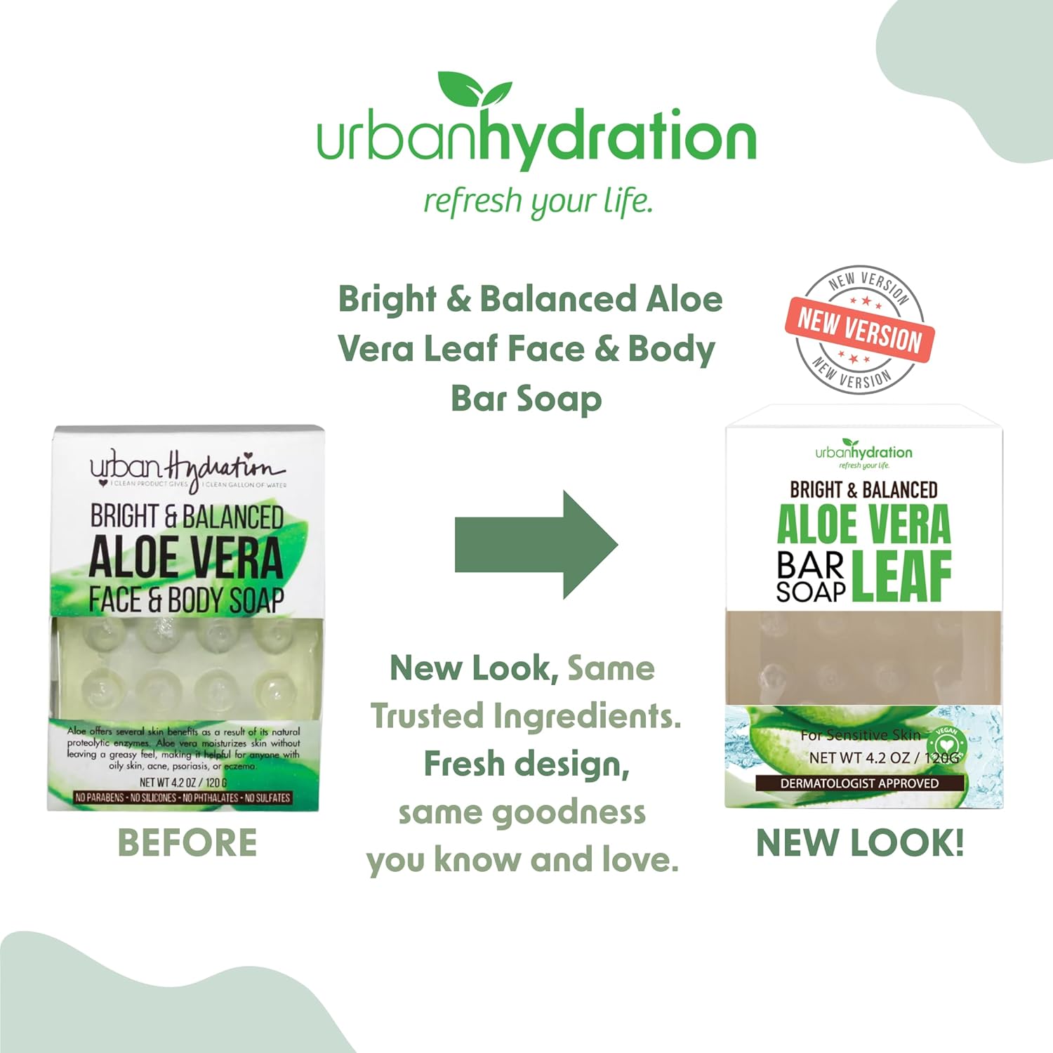 Urban Hydration Aloe Vera Face & Body Bar Soap 6 Pack | Suitable For Daily Use, Silicone, Paraben, Polybead And Sulfate Free, Safe For Oily, Psoriasis And Eczema Prone Skin | 4.2 Ounces