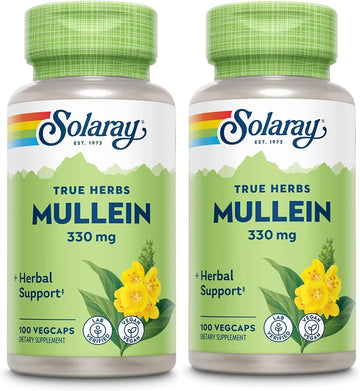 Solaray Mullein Leaf, Herbal Support For Healthy Respiratory And Bronchial Function 330Mg, Vegan, 100 Servings, 100 Vegcaps (Pack Of 2)