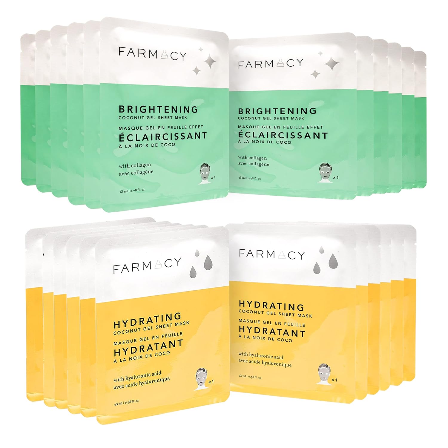 Farmacy Coconut Gel Sheet Masks - Moisturizing and Brightening Skin Care Face Masks - Variety 24 Pack