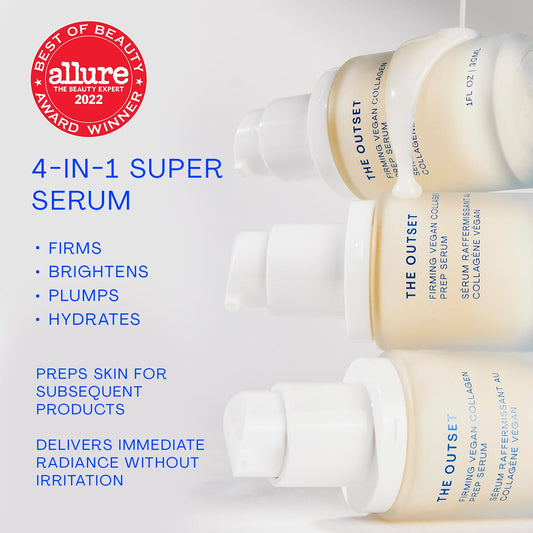 The Outset Firming Vegan Collagen Prep Serum - Gentle, Fragrance Free Multi-Benefit Serum - Hydrating, Brightening, Plumping And Anti-Aging - Clean, Vegan, Gluten Free - All Skin Types - 1 Fl Oz