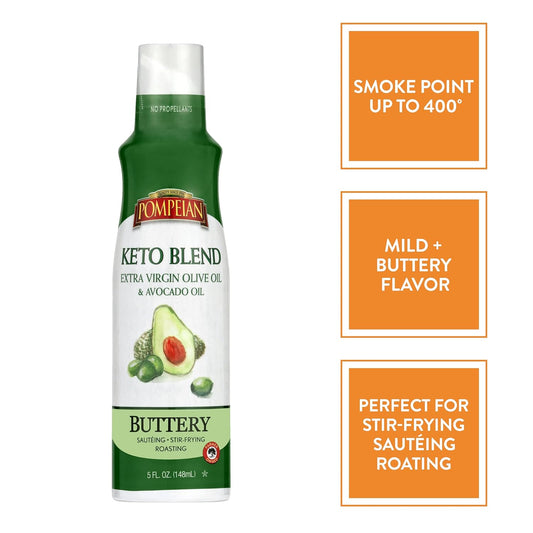 Pompeian Keto Extra Virgin Olive Oil & 100% Avocado Oil Cooking Spray, Great For Sauteing, Stir-Frying, & Roasting, Naturally Gluten Free, Non-Allergenic, Non-Gmo, No Propellants, 5 Fl. Oz.(Pack Of 6)