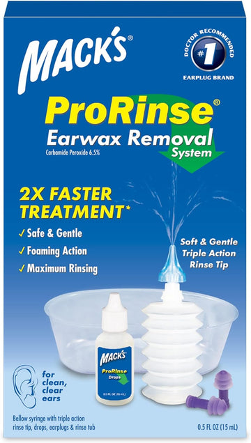 Mack's ProRinse Ear Wax Removal System - 0.5 FL OZ Ear Drops, Ear Plugs, Ear Wash Tub & Ear Syringe with Triple-Action Rinse Tip