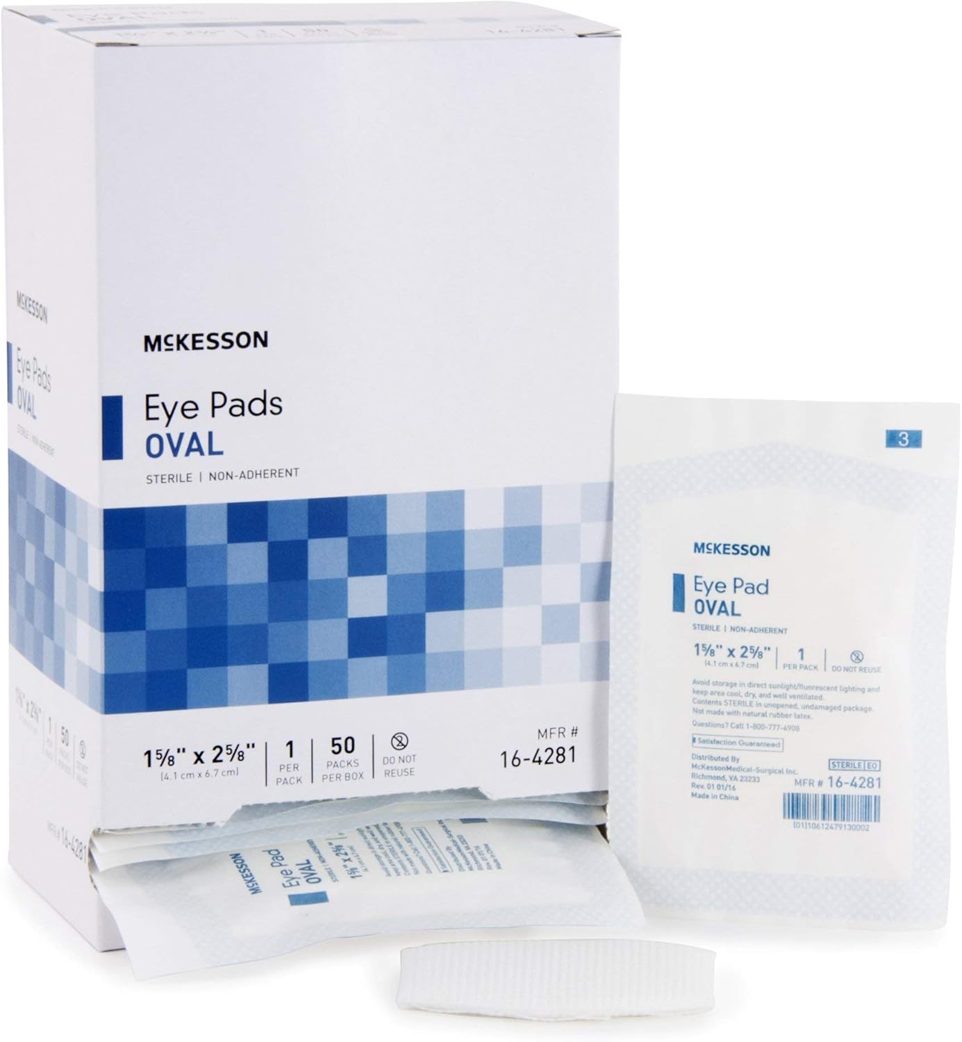 McKesson Eye Pads, Sterile, Oval, Non-Adherent, 1 5/8 in x 2 5/8 in, 50 Count, 1 Pack