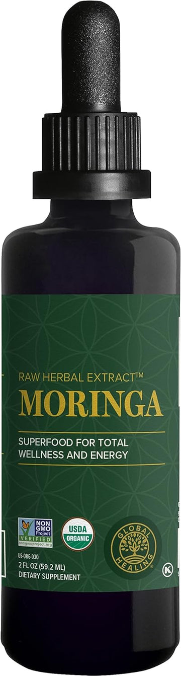 Global Healing Center Organic Moringa Oleifera Extract Liquid Drops Supplement-Vegan Cold-Pressed from Raw Fresh Tree Leaves-Max Absorption of Vitamins, Minerals, Antioxidants & Amino Acids - 2 Fl Oz