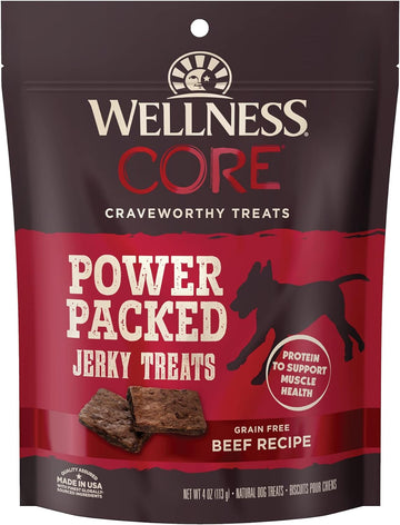 Wellness CORE Power Packed Dog Treats (Previously Pure Rewards), Grain-Free Tender Jerky Treats, Made in USA (Beef Recipe, 4-Ounce Bag)