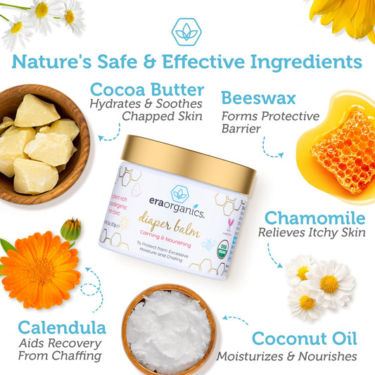 Era Organics Baby Diaper Balm - Extra Soothing And Nourishing Usda Organic Diaper Cream For Dry, Sensitive Skin. All Natural Baby Balm To Help Excess Moisture, Rash And Chafing Baby Ointment