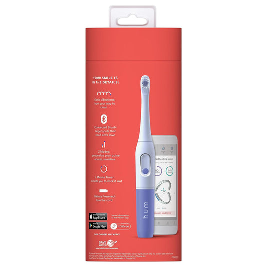 hum by Colgate Smart Battery Toothbrush Kit, Sonic Toothbrush Handle with 2 Refill Heads and Travel Case, Blue, Amazon exclusive