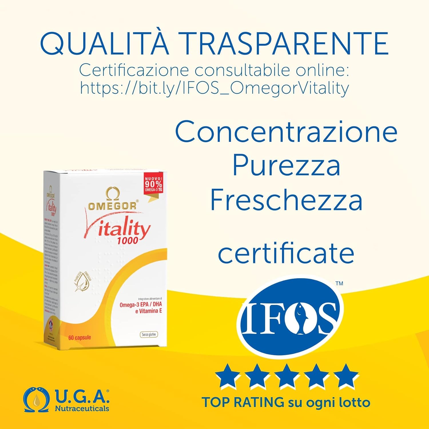 Omegor Omega 3 Fish Oil Supplement Ifos Certified Vitality 1000 With 800Mg Epa And Dha Per Capsule - No Fishy Aftertaste, Non-Gmo (60 Softgels) : Health & Household