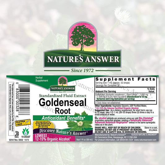 Nature's Answer Goldenseal Root with Organic Alcohol 1   | Promotes Overall Wellness | Natural Immune Booster | Inammatory Reducer